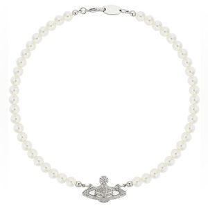 Saturn Pearl Necklace Silver White Pearl Bead Necklace